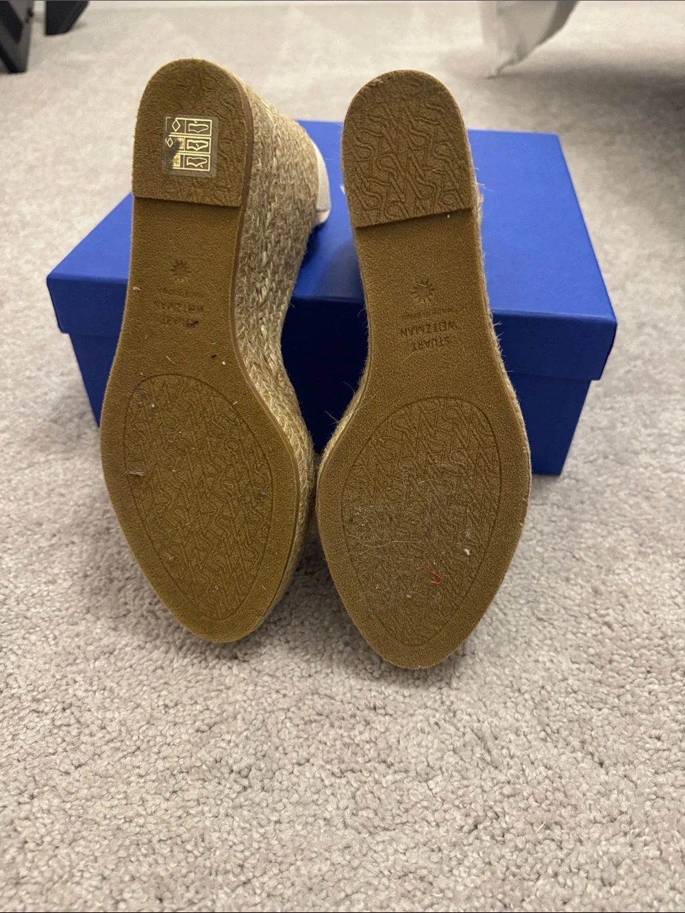 Stuart Weitzman Gala Lift Neutral Canvas Espadrille Wedge Sandals - Picture 2 of 6